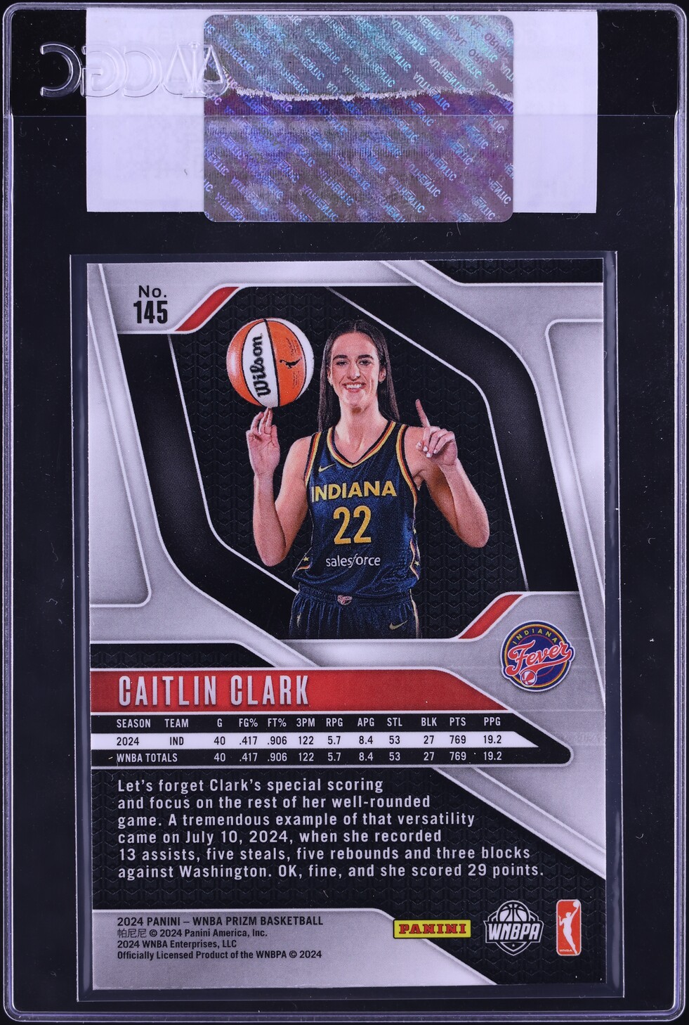 2024 Panini Prizm WNBA Caitlin Clark ROOKIE #145 CGC AUTH