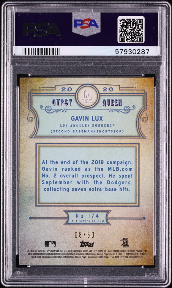 2020 Topps Gypsy Queen Chrome Box Toppers Gold Ref. Gavin Lux RC /50 #174 PSA 10