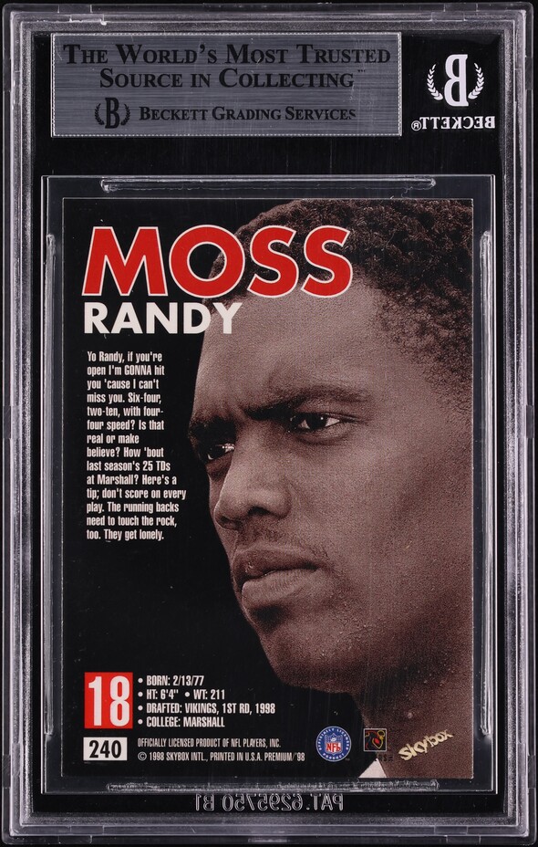1998 Skybox Premium Randy Moss ROOKIE #240 BGS 9 MINT on Fanatics