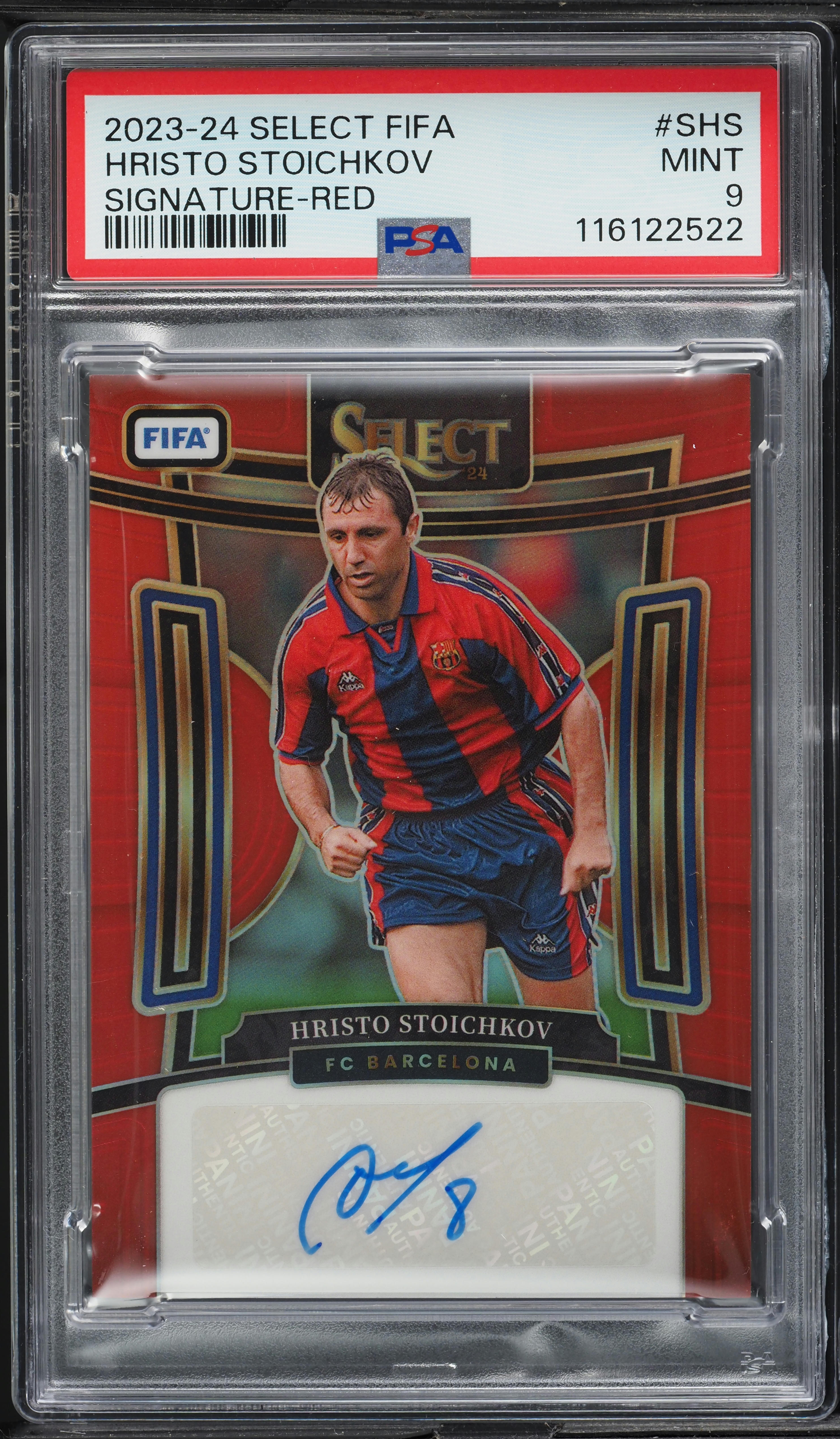 2023 Select FIFA Signatures Red Hristo Stoichkov AUTO #S-HS PSA 9