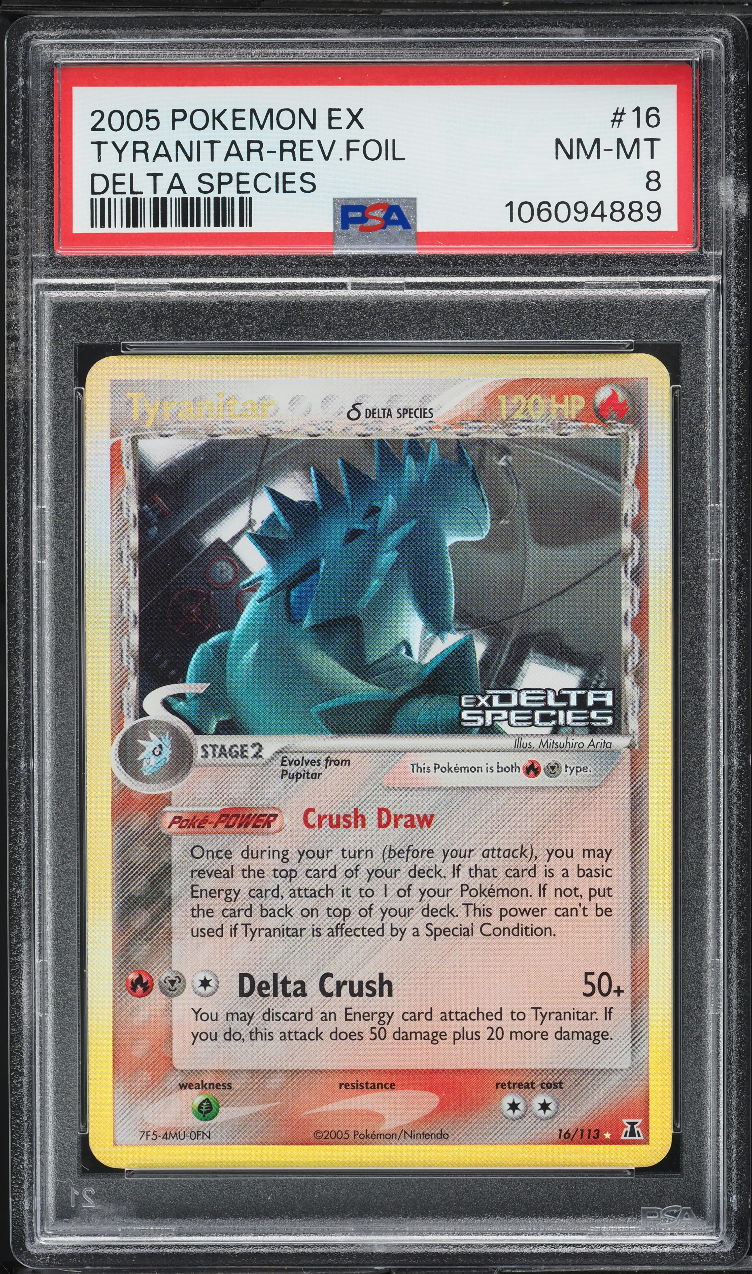 2005 Pokemon EX Delta Species Reverse Holo Tyranitar #16 PSA 8 NM