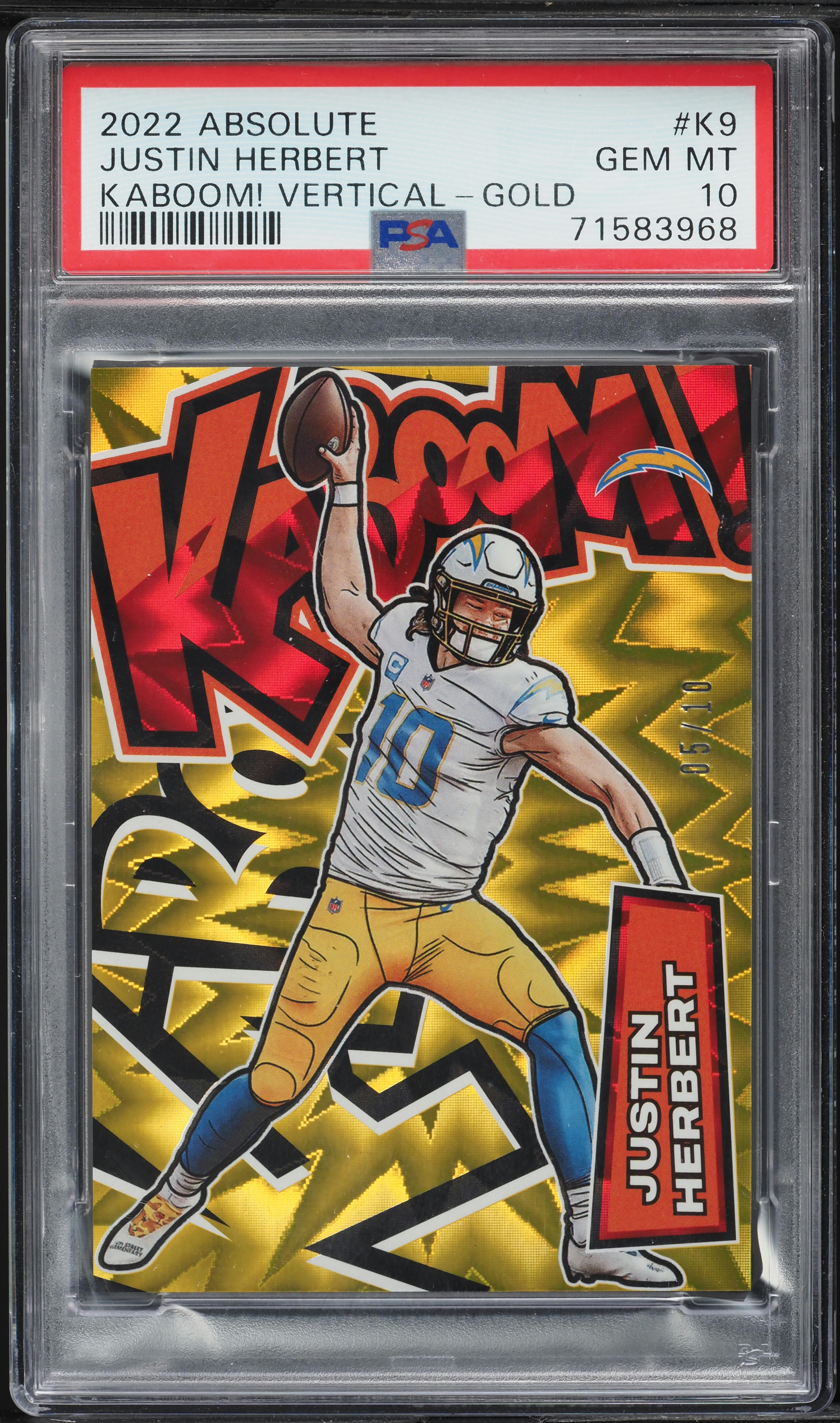 2022 Absolute Kaboom! Vertical Gold Justin Herbert /10 #K9 PSA 10