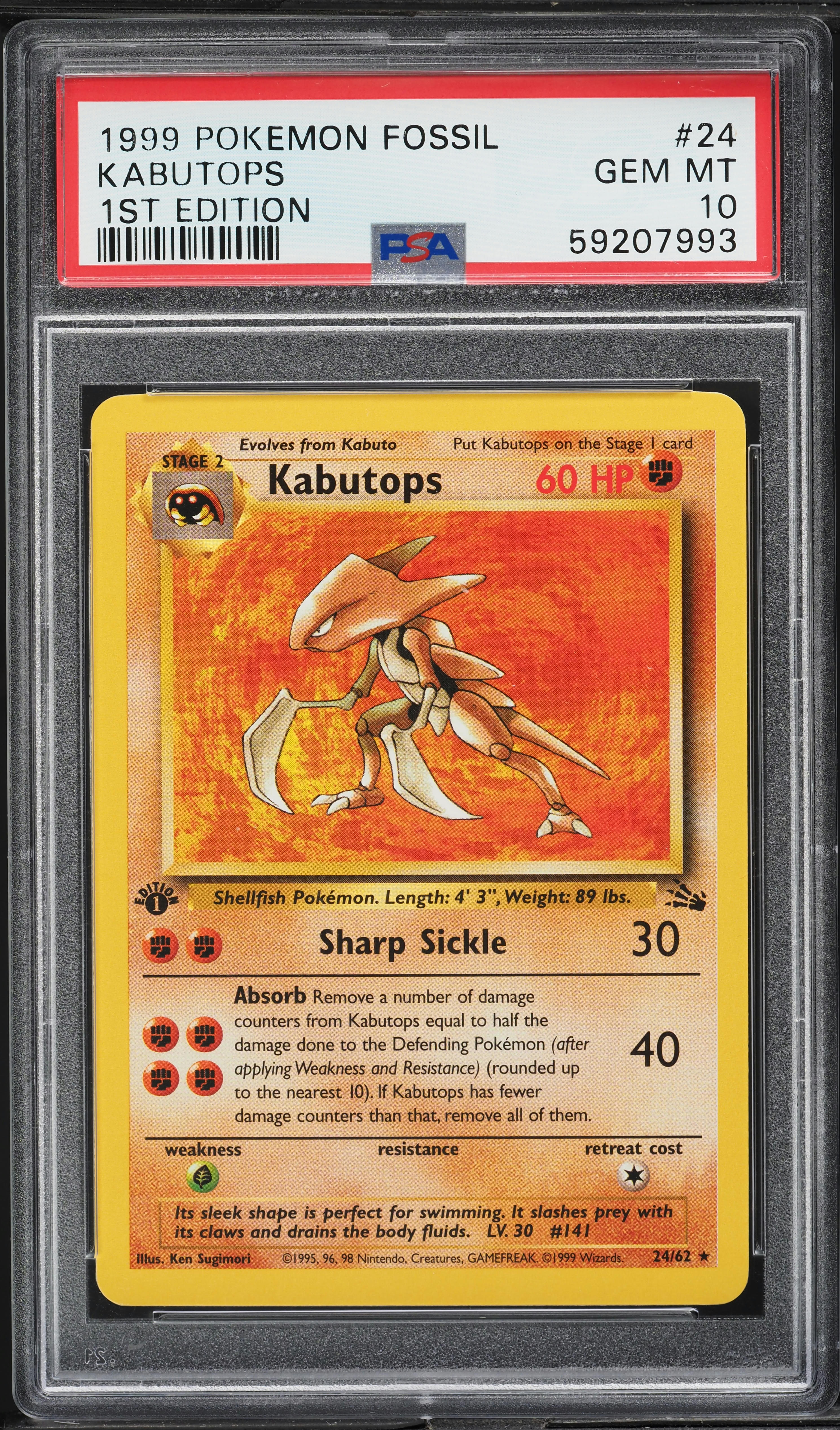 1999 Pokemon Fossil 1st Edition Kabutops #24 PSA 10 GEM MINT on