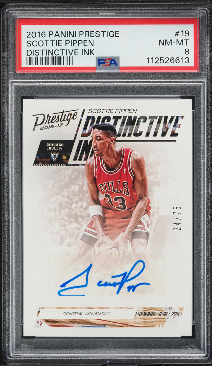 2016 Panini Prestige Distinctive Ink Scottie Pippen AUTO /75 #19 PSA 8 NM-MT