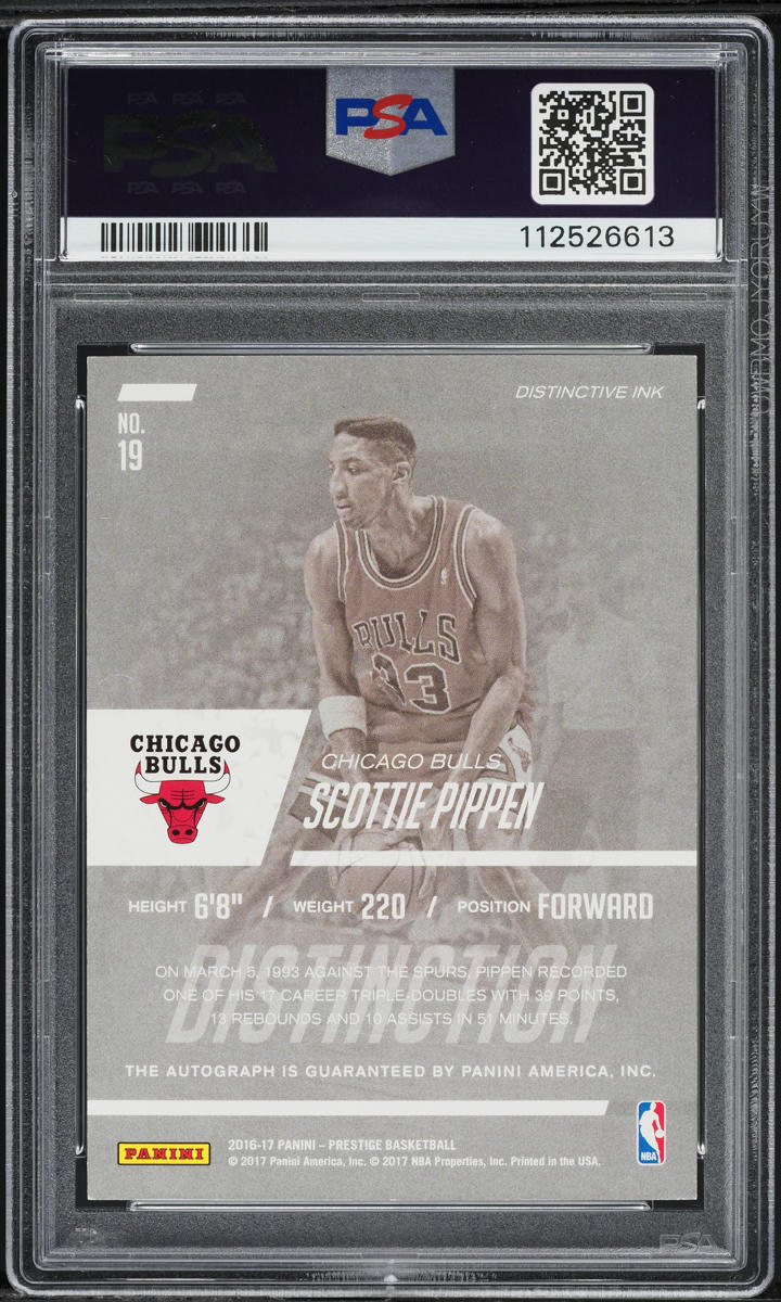 2016 Panini Prestige Distinctive Ink Scottie Pippen AUTO /75 #19 PSA 8 NM-MT