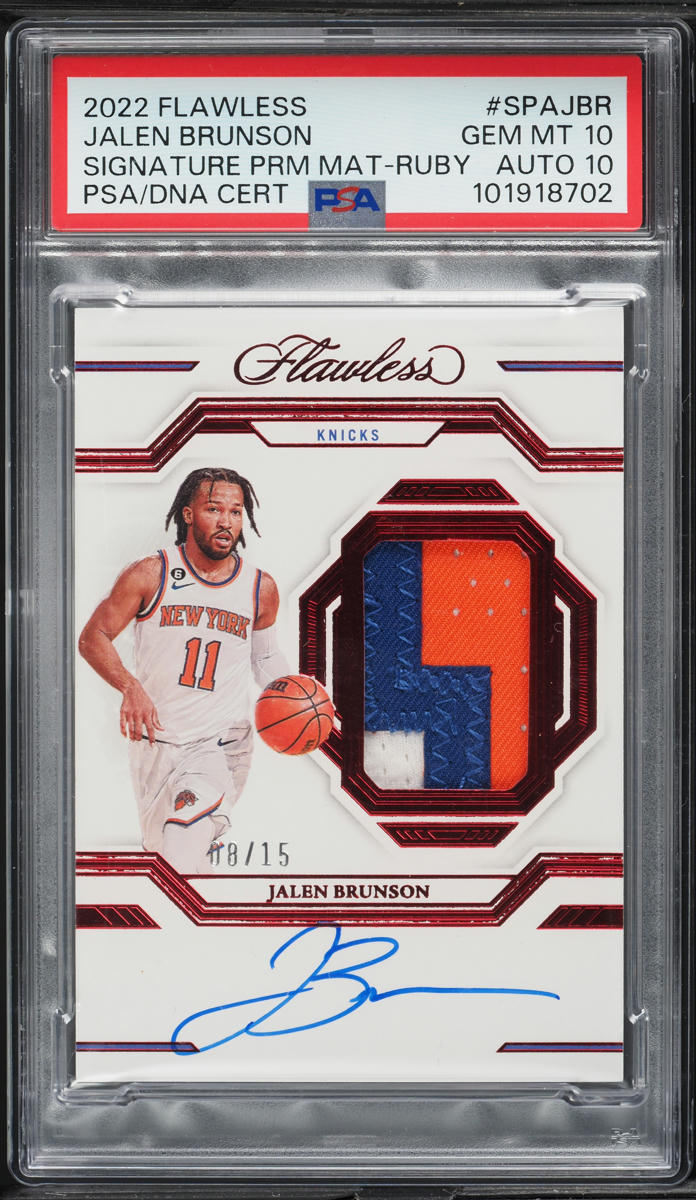 2022 Panini Flawless Prime Ruby Jalen Brunson PATCH AUTO DNA 10 /15 #SPA-JBR PSA 10 GEM MINT