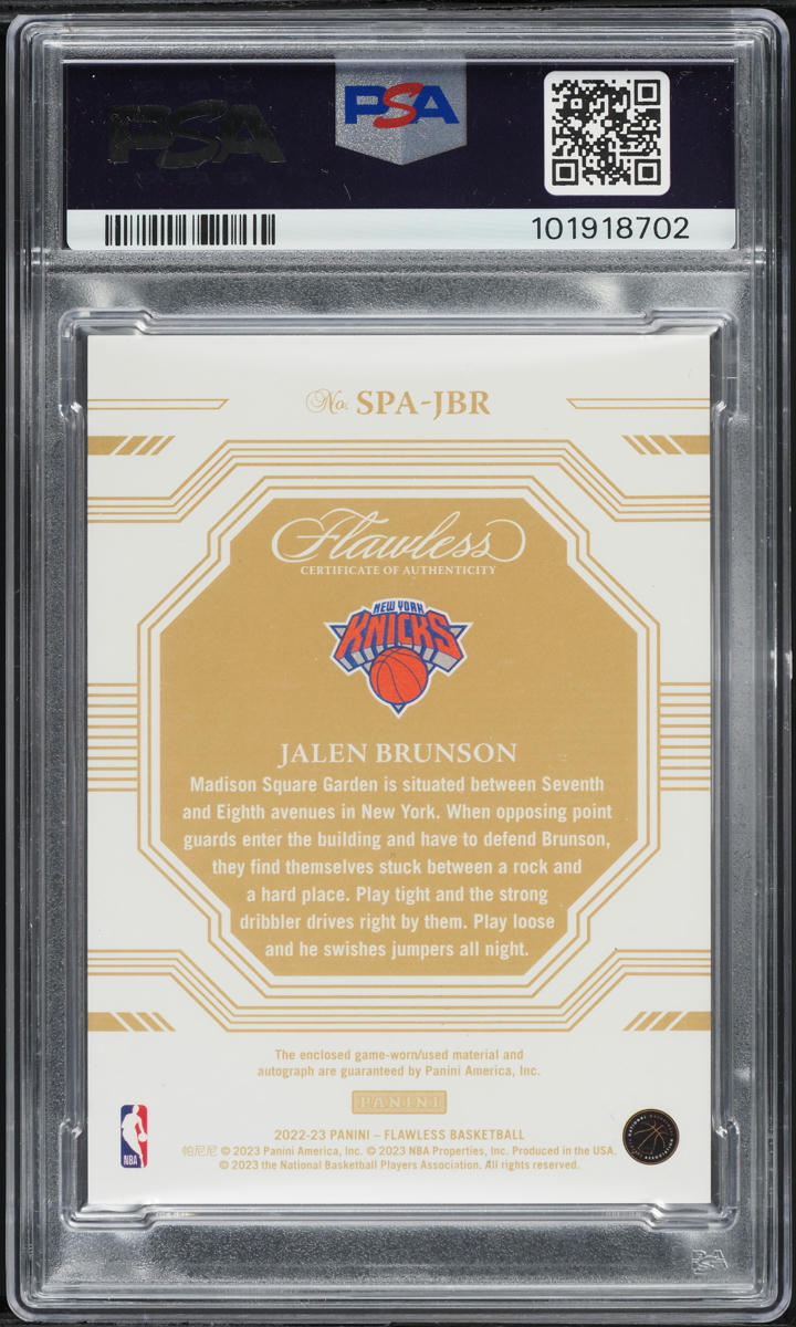 2022 Panini Flawless Prime Ruby Jalen Brunson PATCH AUTO DNA 10 /15 #SPA-JBR PSA 10 GEM MINT