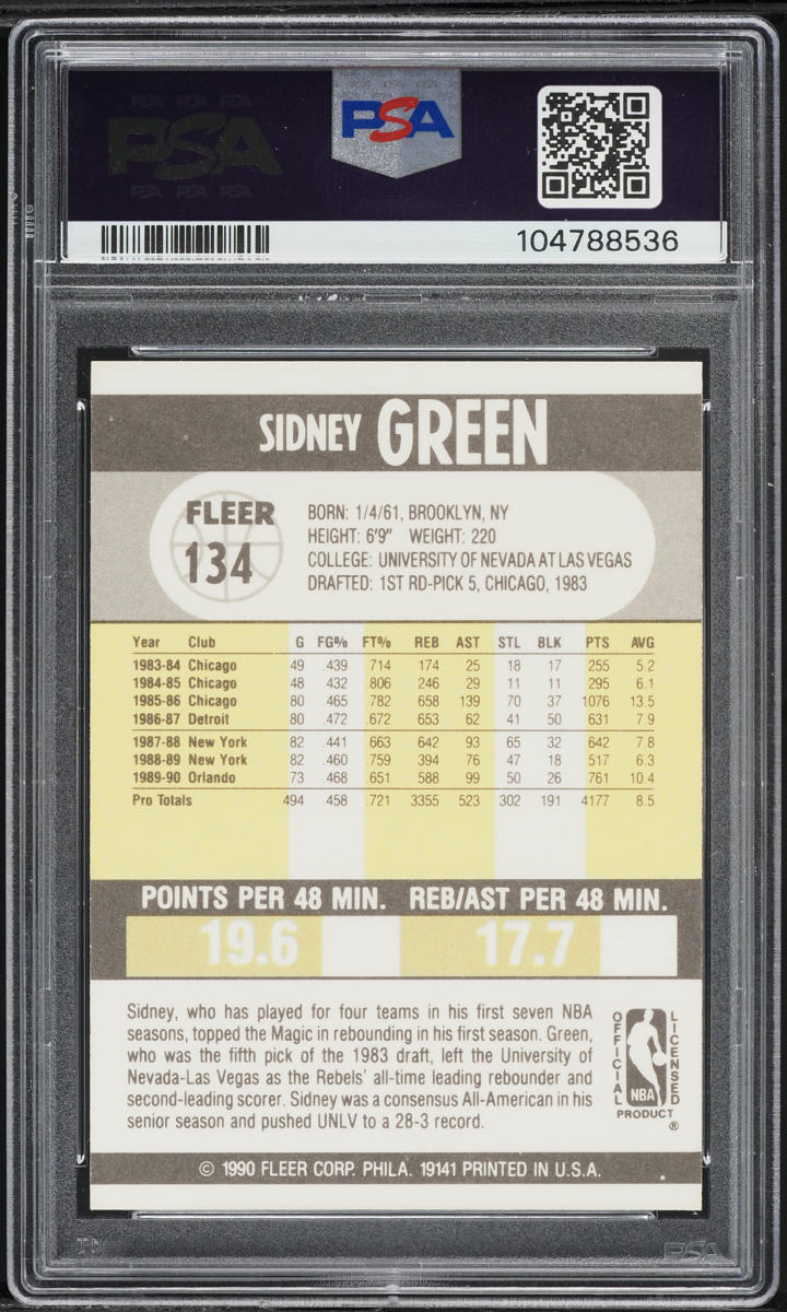 1990 Fleer Basketball Sidney Green #134 PSA 9 MINT