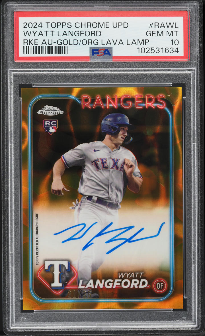2024 Topps Chrome Update Gold Orange Lava Lamp Wyatt Langford RC AUTO /35 PSA 10