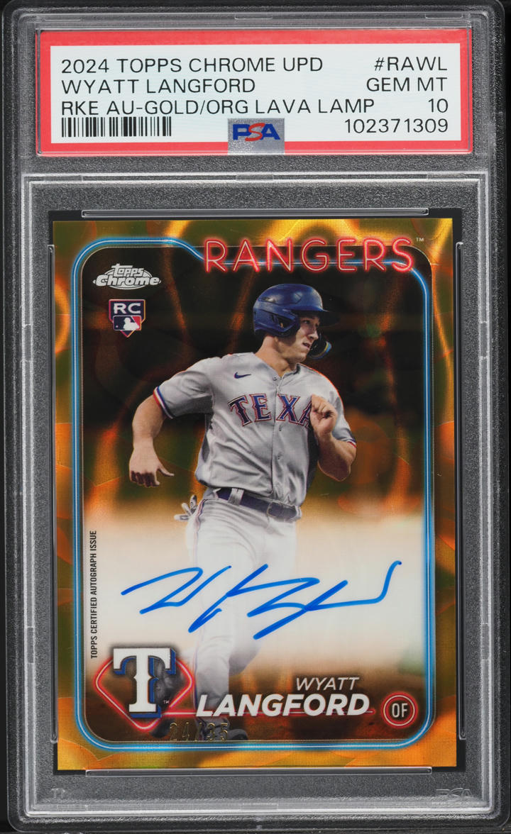 2024 Topps Chrome Update Gold Orange Lava Lamp Wyatt Langford RC AUTO /35 PSA 10