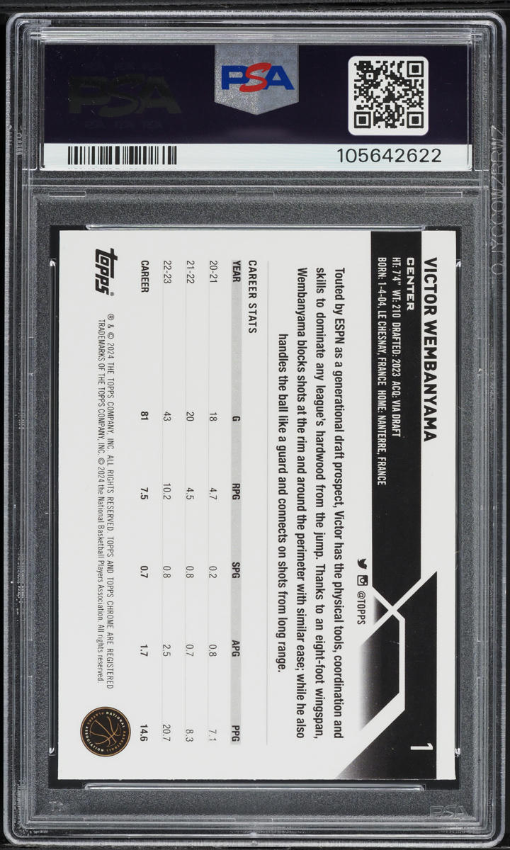 2023 Topps Chrome Sapphire Victor Wembanyama ROOKIE #1 PSA 9 MINT