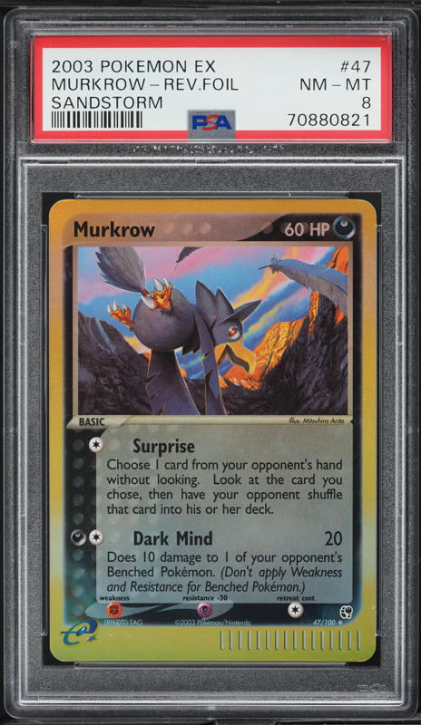 2003 Pokemon EX Sandstorm Reverse Holo Murkrow #47 PSA 8 NM-MT on