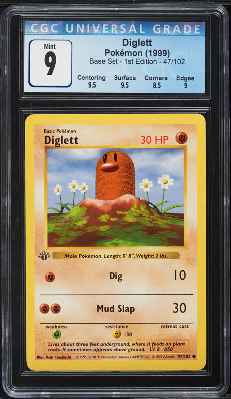 1999 Pokemon Base Set Shadowless 1st Edition Diglett #47 CGC 9 MINT