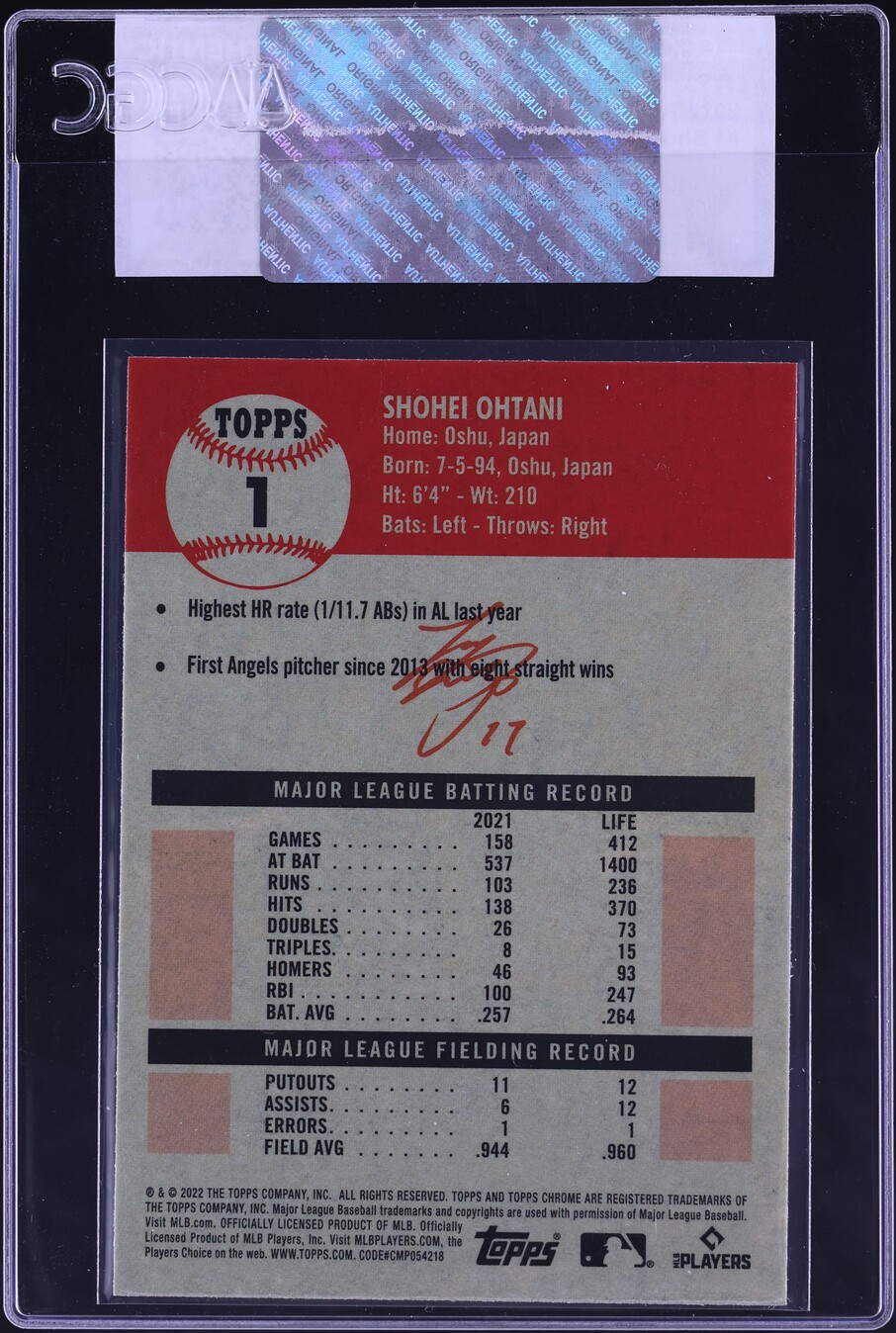 2022 Topps Chrome Platinum Anniversary Shohei Ohtani #1 CGC AUTH