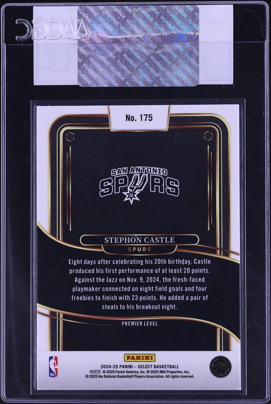 2024 Select Premier Level Stephon Castle ROOKIE #175 CGC AUTH