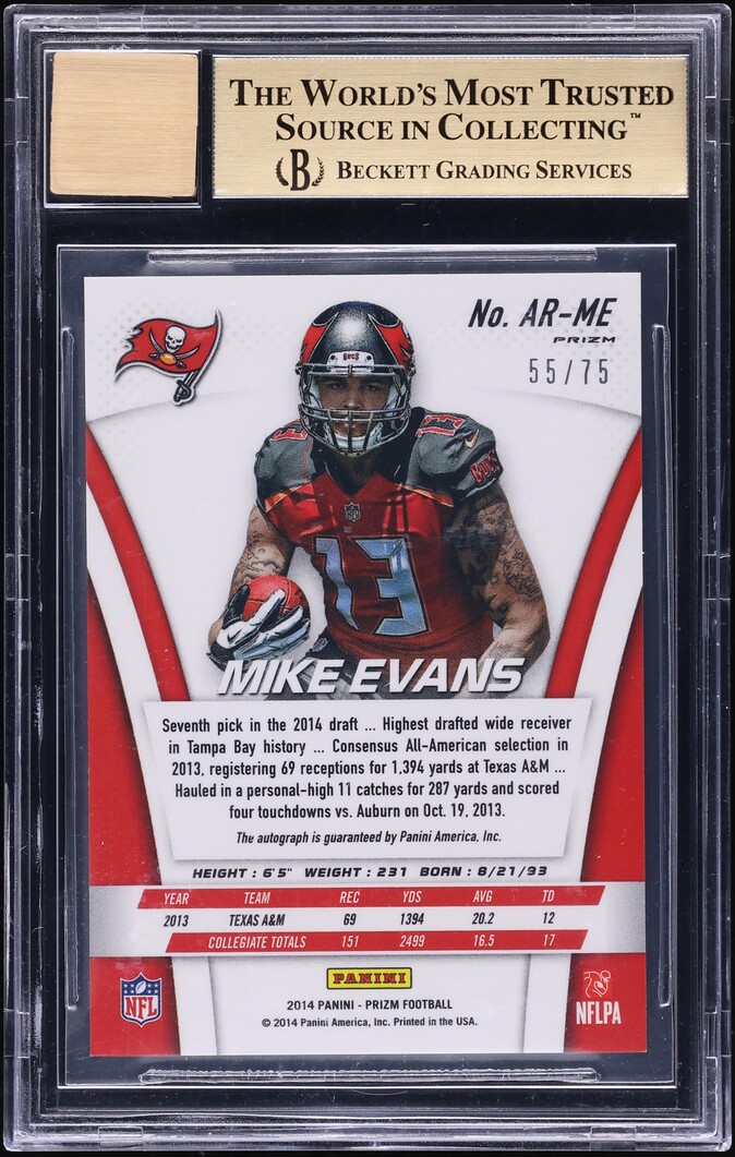 2014 Panini Prizm Orange Mike Evans ROOKIE AUTO /75 #AR-ME BGS 9.5 GEM