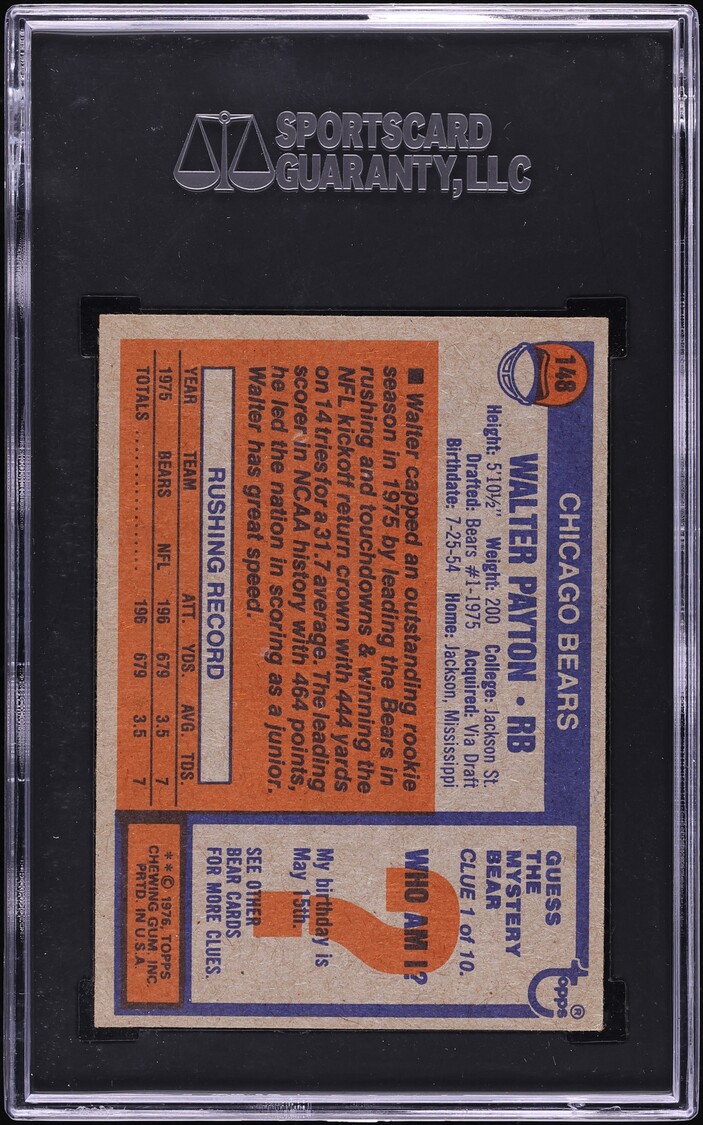 1976 Topps Football Walter Payton ROOKIE #148 SGC 6 EXMT