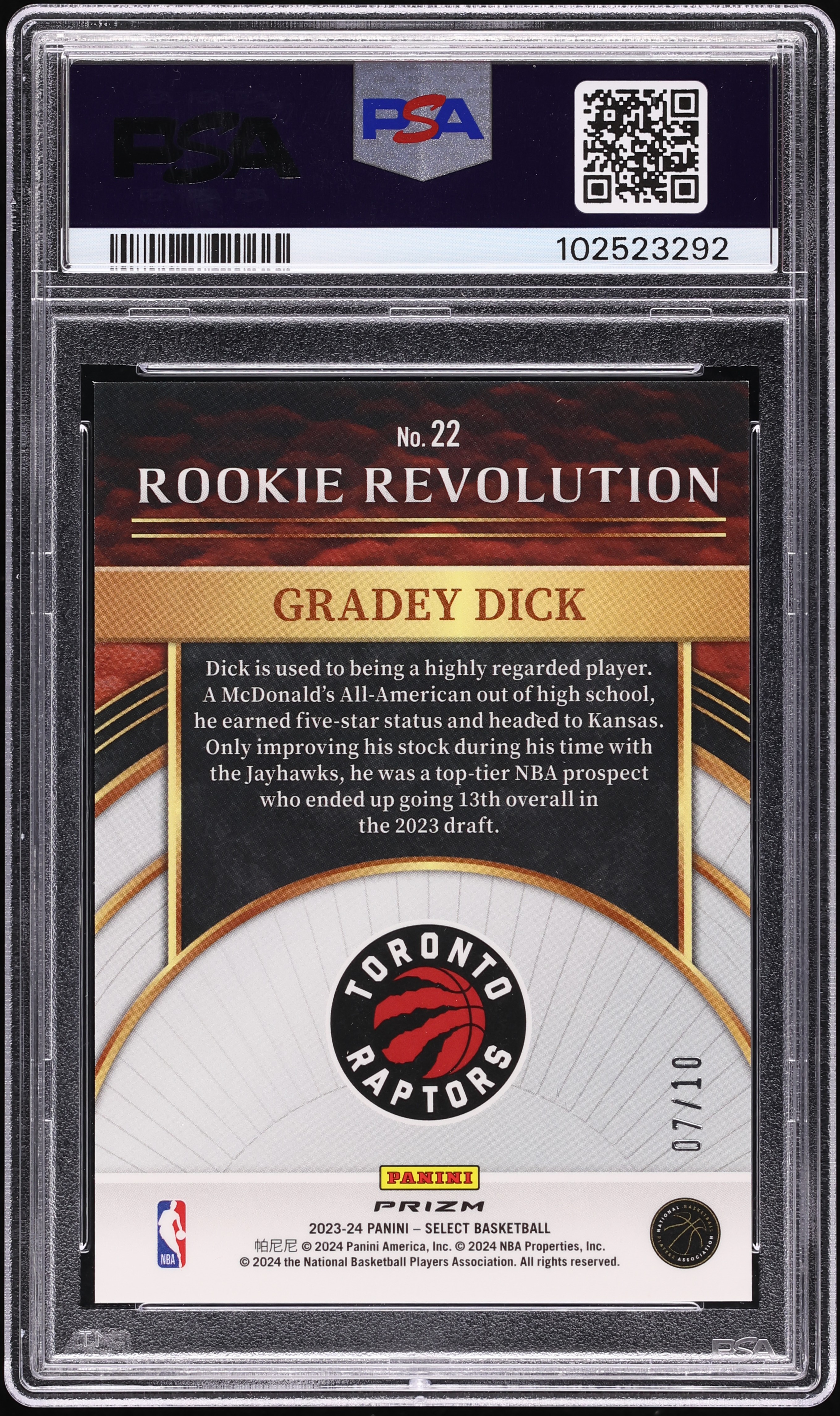 パカマラ　22-23 NOW DRIVE＋selectPRO M size 2023 Panini Select Revolution Gold Prizm Gradey Dick ROOKIE /10