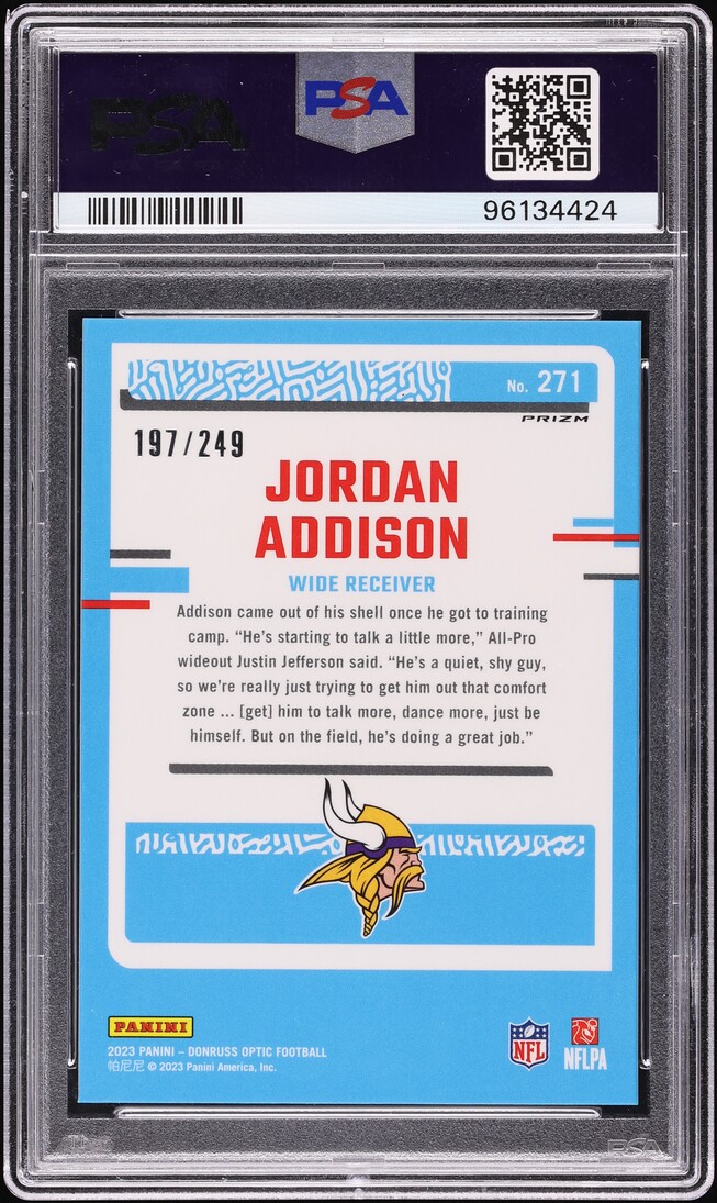 2023 Panini Donruss Optic Orange Jordan Addison ROOKIE /249 #271 PSA 10 GEM MINT