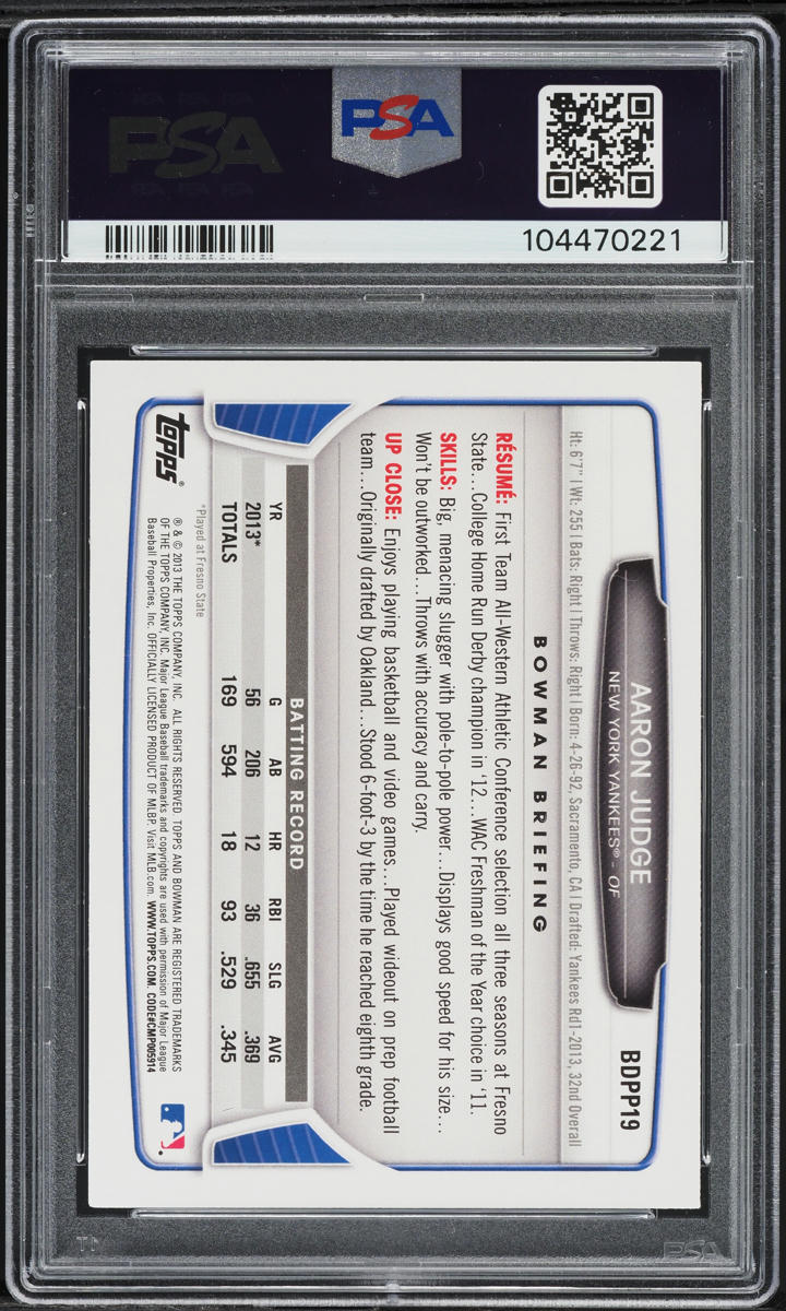 2013 Bowman Draft Picks Aaron Judge PROSPECT #BDPP19 PSA 7 NRMT