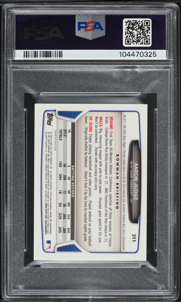 2013 Bowman Chrome Mini Aaron Judge PROSPECT #311 PSA 9 MINT