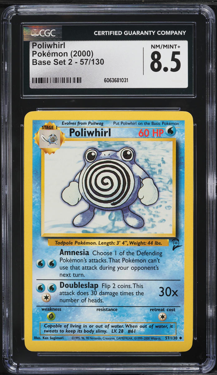 2000 Pokemon Base Set 2 Poliwhirl #57 CGC 8.5 NM-MT+