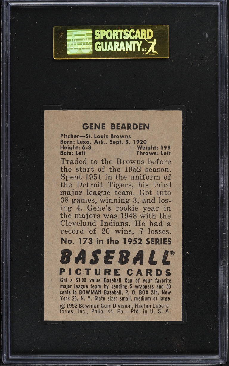 1952 Bowman Gene Bearden #173 SGC 7 NRMT