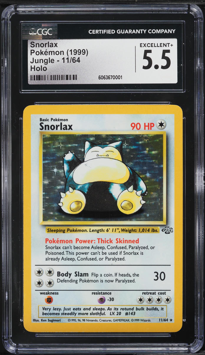 1999 Pokemon Jungle Holo Snorlax #11 CGC 5.5 EX+