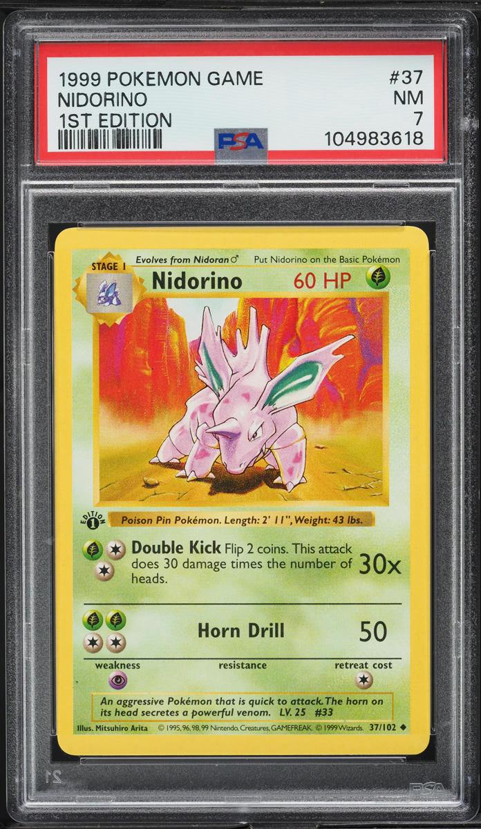 1999 Pokemon Base Set Shadowless 1st Edition Nidorino #37 PSA 7