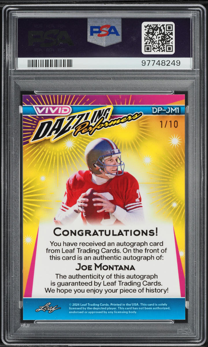 その他 Joe Montana Auto psa9 2024 Leaf Vivid Dazzling Performers Yellow Joe Montana AUTO DNA 9