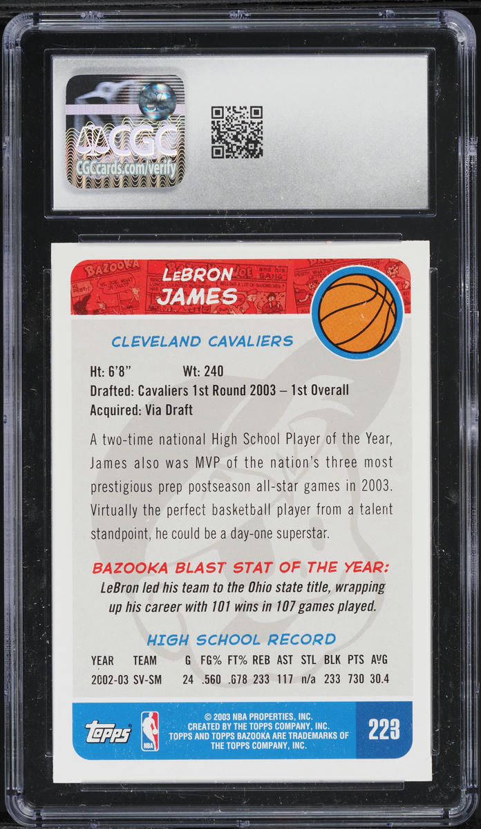 2003 Topps Bazooka LeBron James ROOKIE #223 CGC 9 MINT