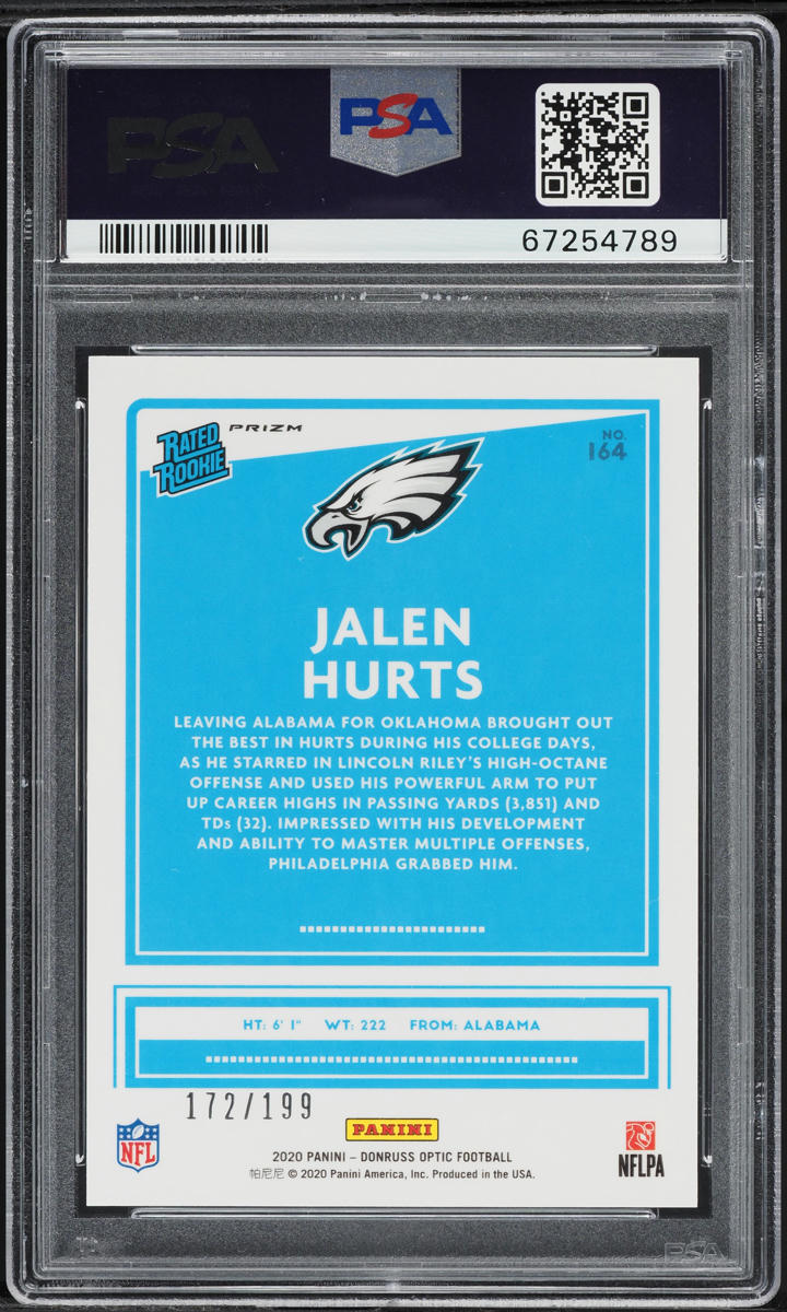 2020 Donruss Optic Wave Jalen Hurts ROOKIE /199 #164 PSA 10 GEM MINT