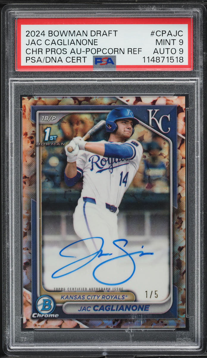 2024 Bowman Chrome Draft Popcorn Jac Caglianone PROSPECT AUTO DNA 9 /5 PSA 9