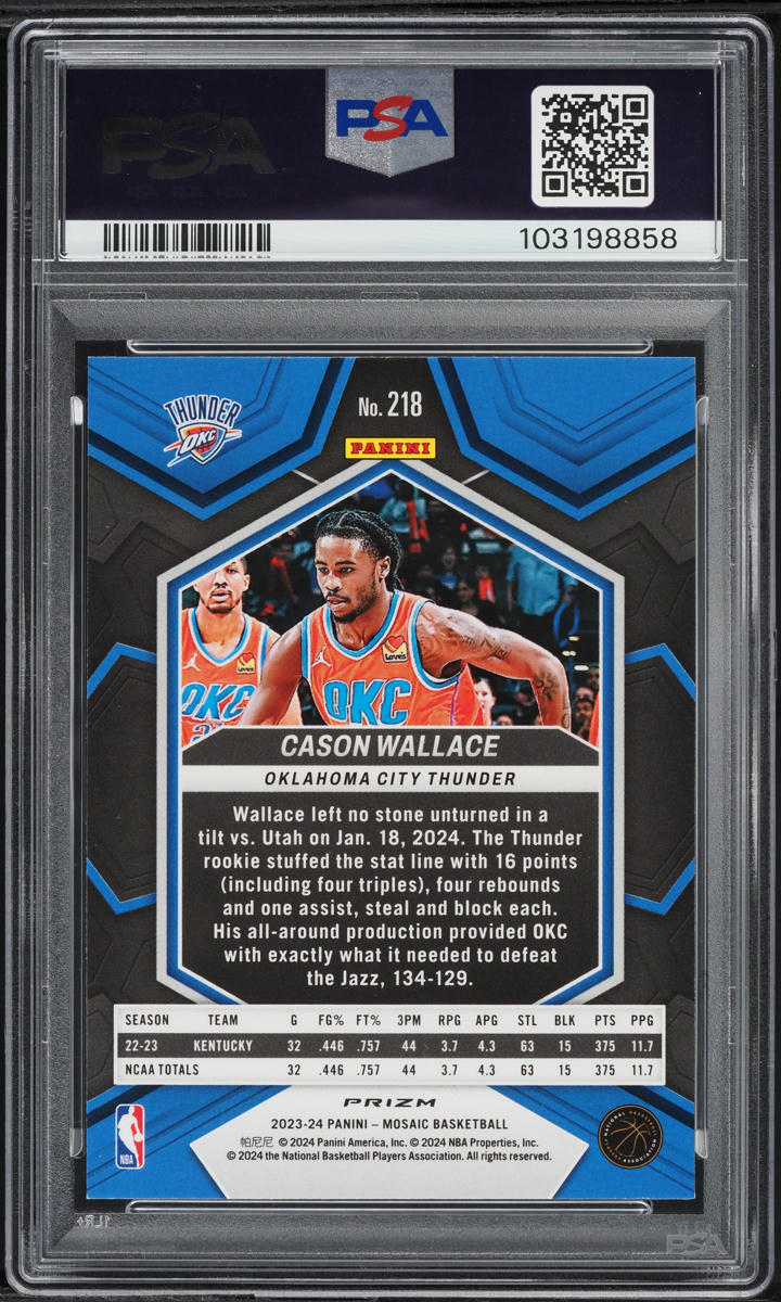 2023 Panini Mosaic Genesis Cason Wallace ROOKIE #218 PSA 9 MINT
