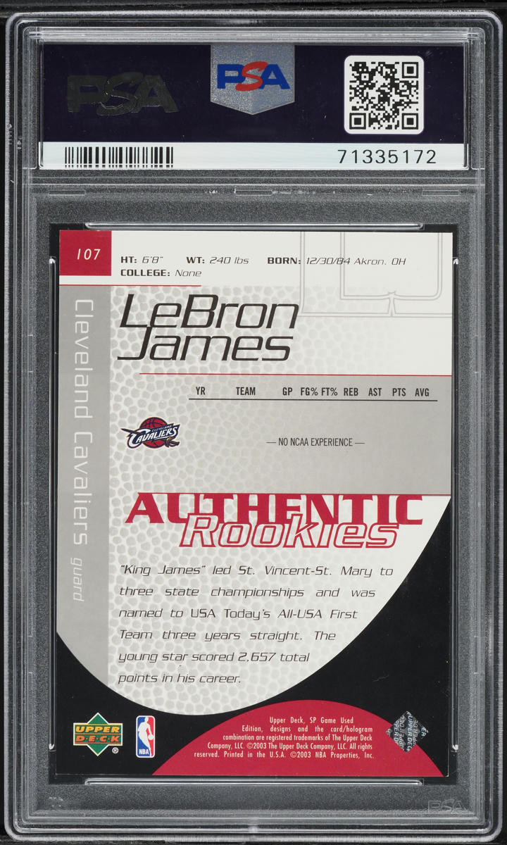 2003 SP Game Used LeBron James ROOKIE /999 #107 PSA 9 MINT