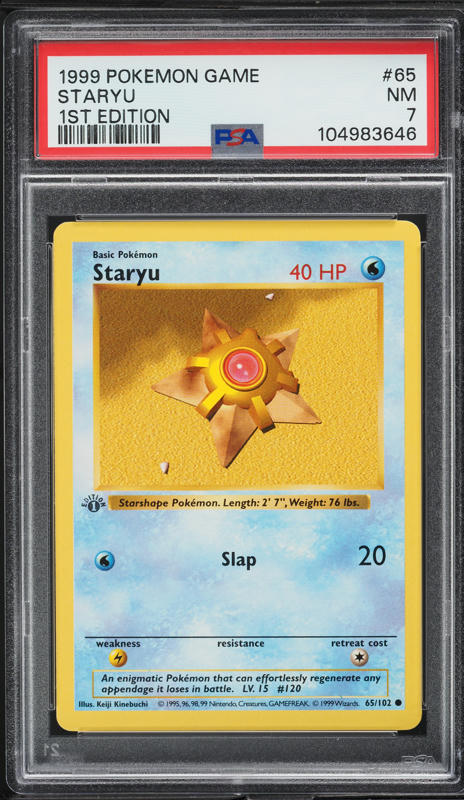 1999 Pokemon Base Set Shadowless 1st Edition Staryu #65 PSA 7 NRMT