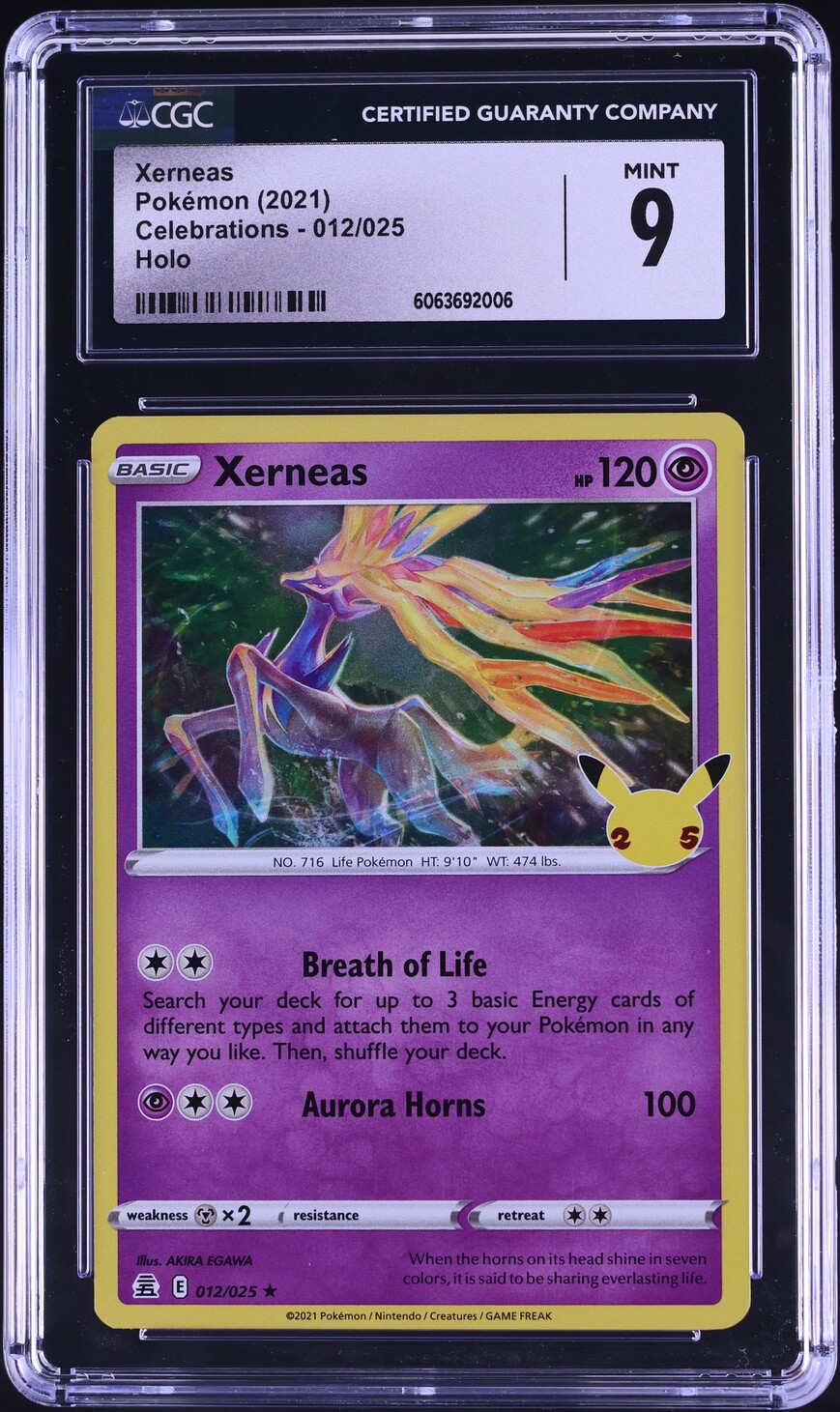 2021 Pokemon Sword & Shield Celebrations Holo Xerneas #012 CGC 9 MINT