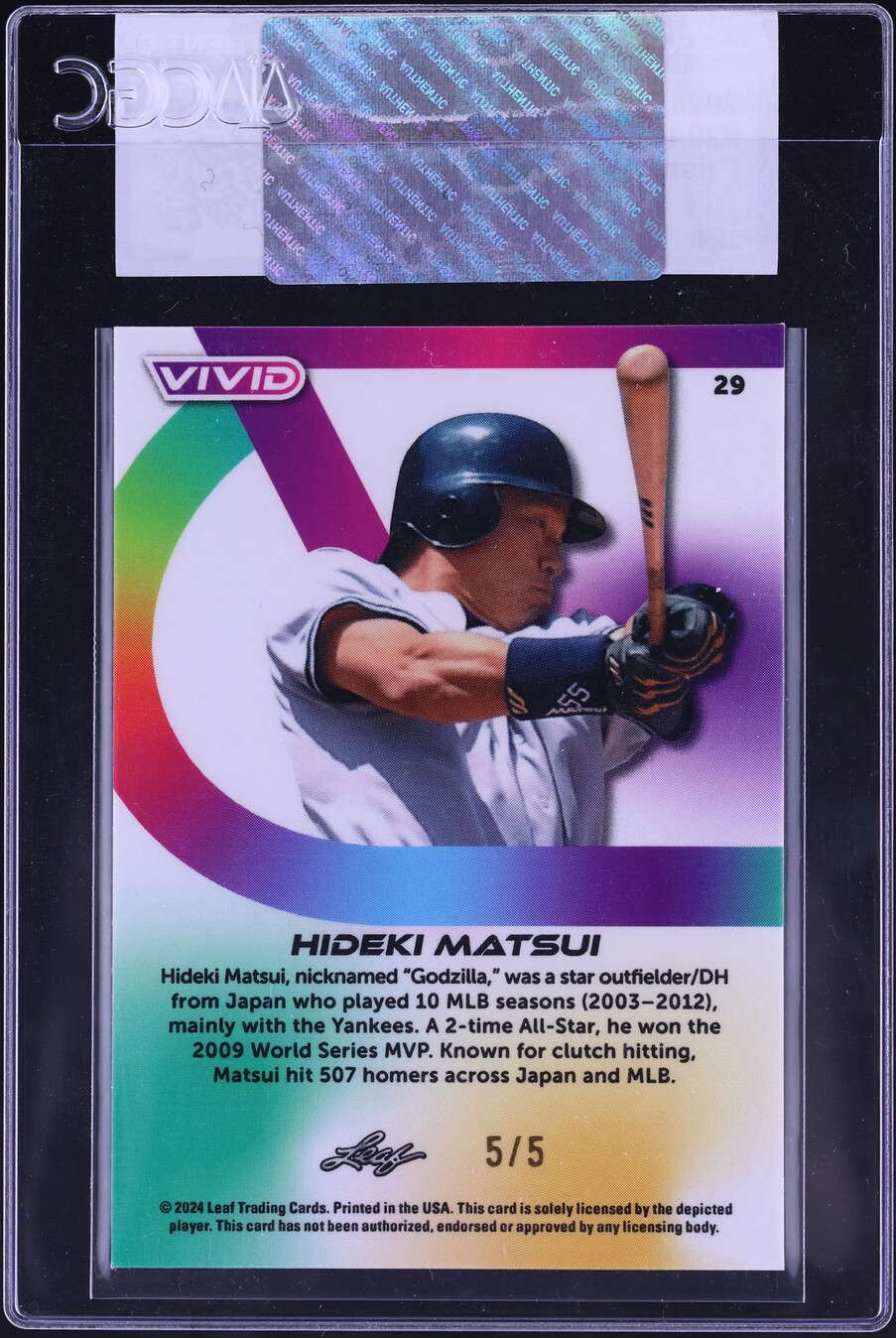2024 Leaf Vivid Prismatic Black Hideki Matsui 5/5 #29 CGC AUTH
