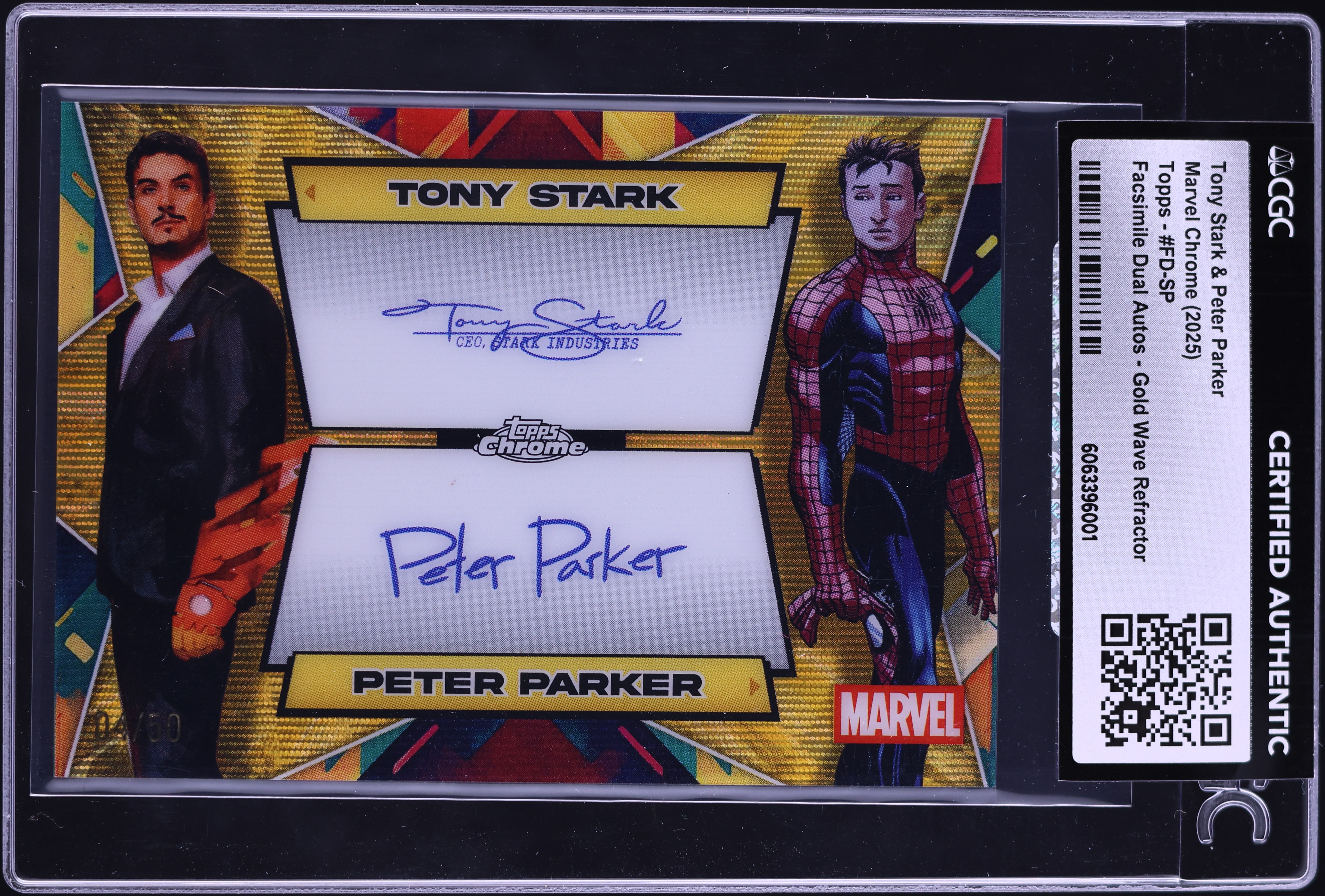 2025 Marvel Chrome Facsimile Gold Wave Tony Stark Peter Parker /50