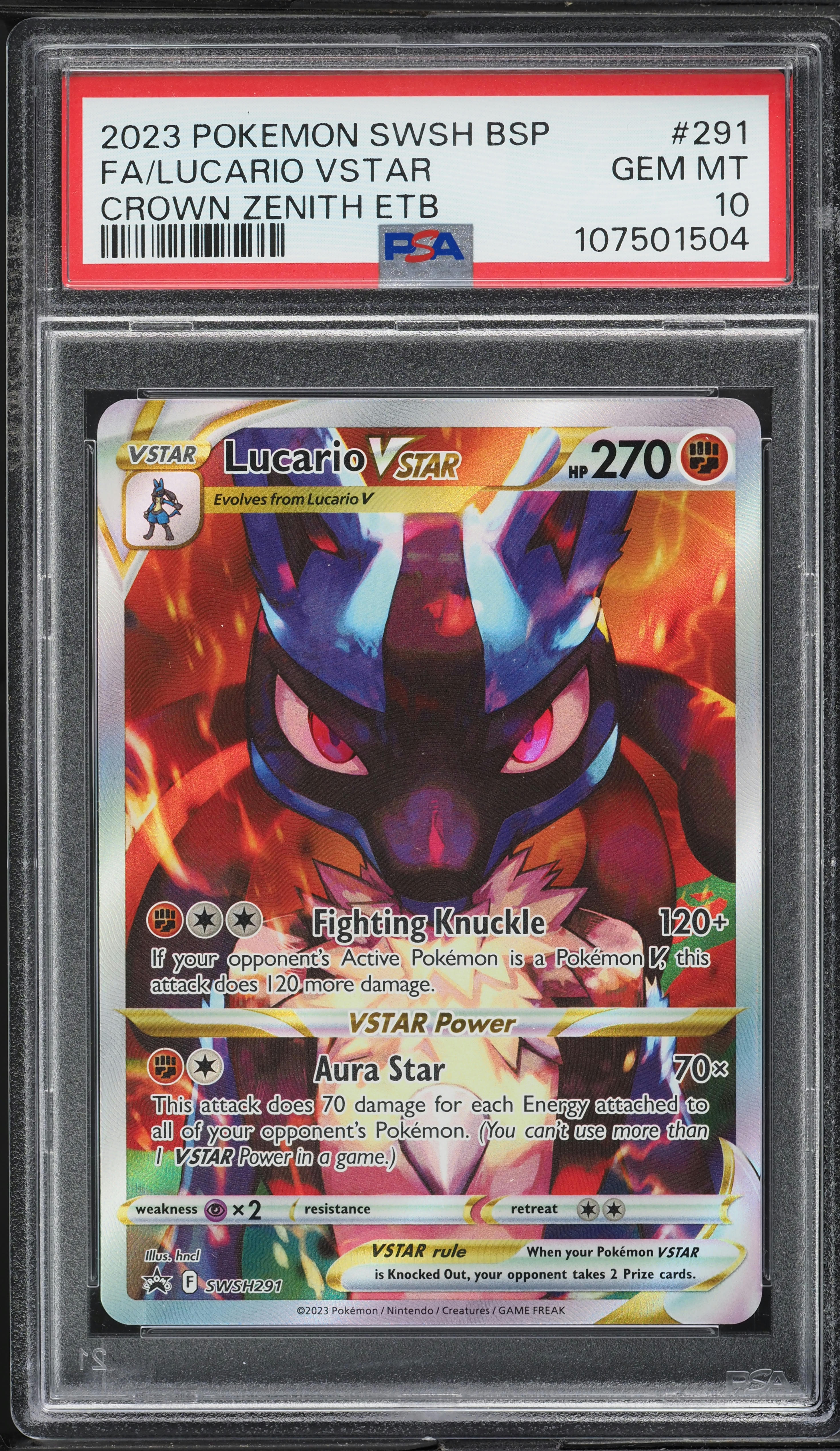 2023 Pokemon SWSH Crown Zenith ETB Full Art Lucario VSTAR #291 PSA