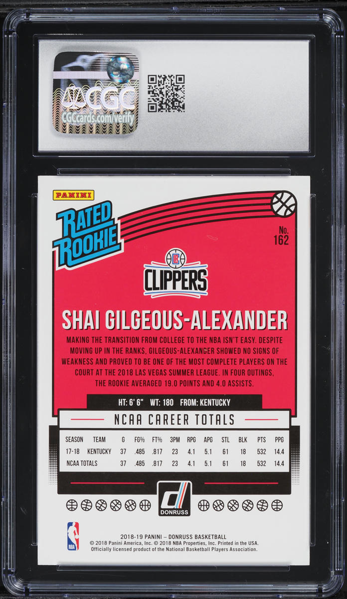 2018 Donruss Basketball Shai Gilgeous-Alexander ROOKIE #162 CGC 8 NM-MT