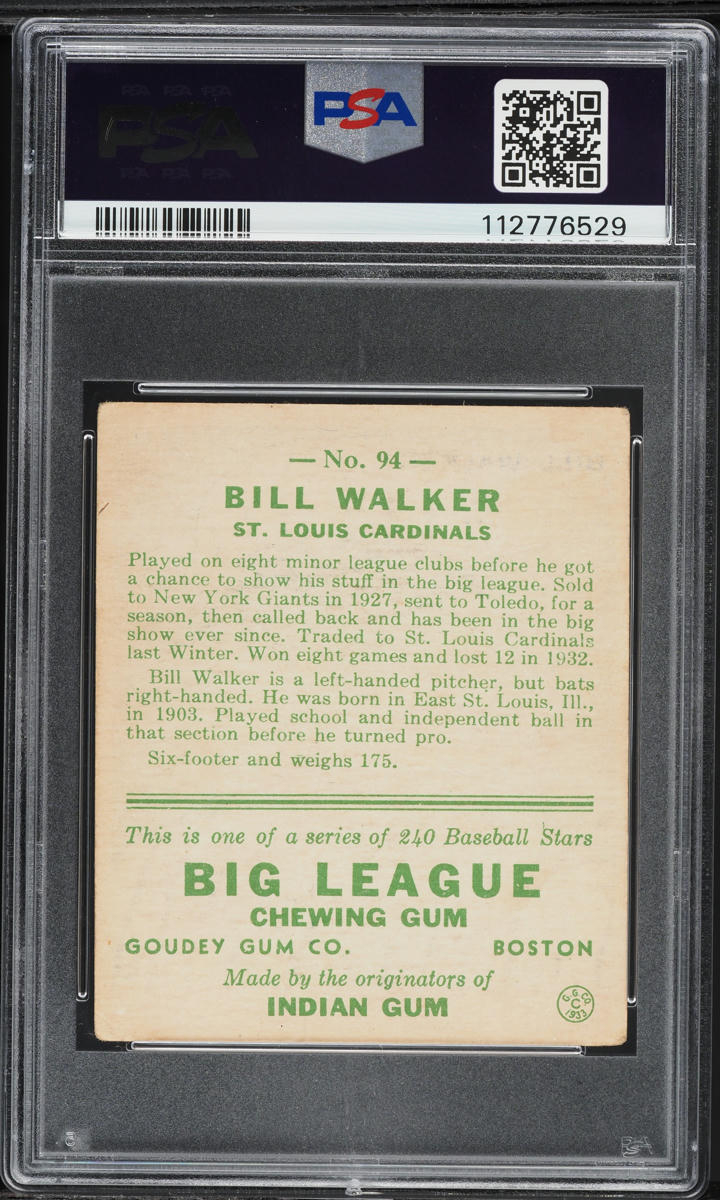 1933 Goudey Bill Walker #94 PSA 2 GD