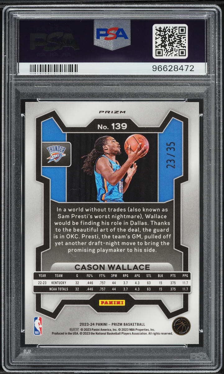 2023 Panini Prizm White Ice Cason Wallace ROOKIE /35 #139 PSA 10 GEM MINT