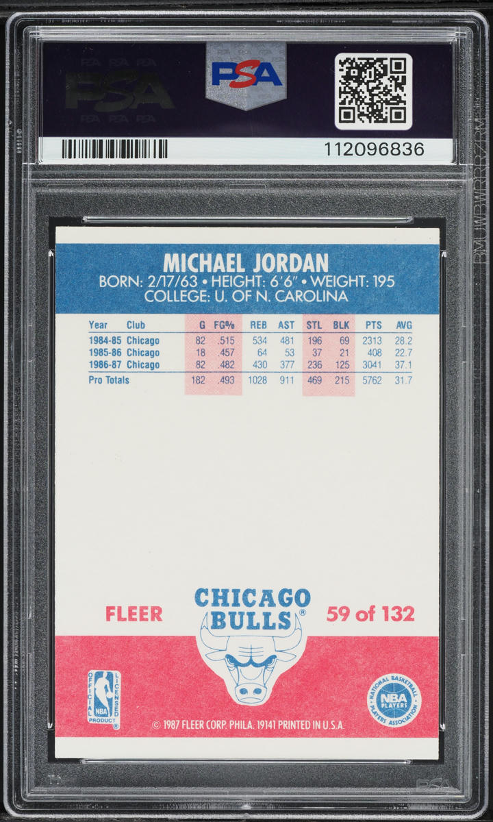 1987 Fleer Basketball Michael Jordan #59 PSA 8 NM-MT