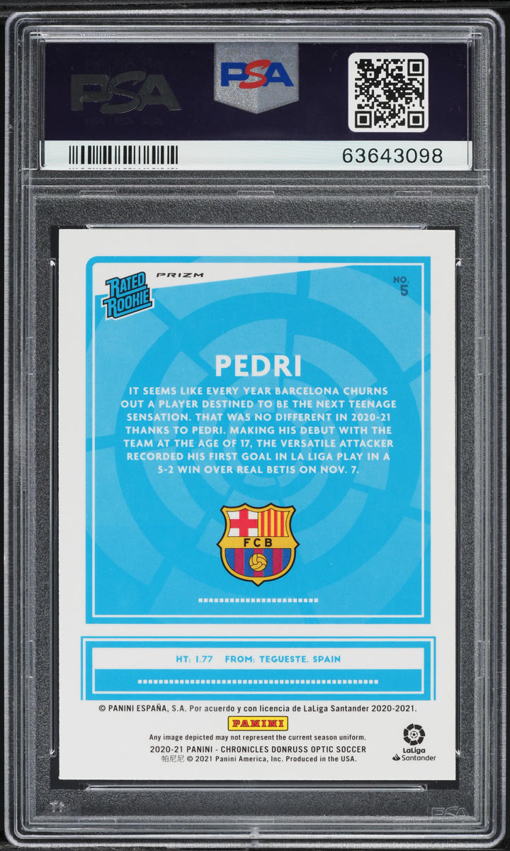 2020 Panini Chronicles Donruss Optic Purple Mojo Pedri ROOKIE #5 PSA 10 GEM MINT