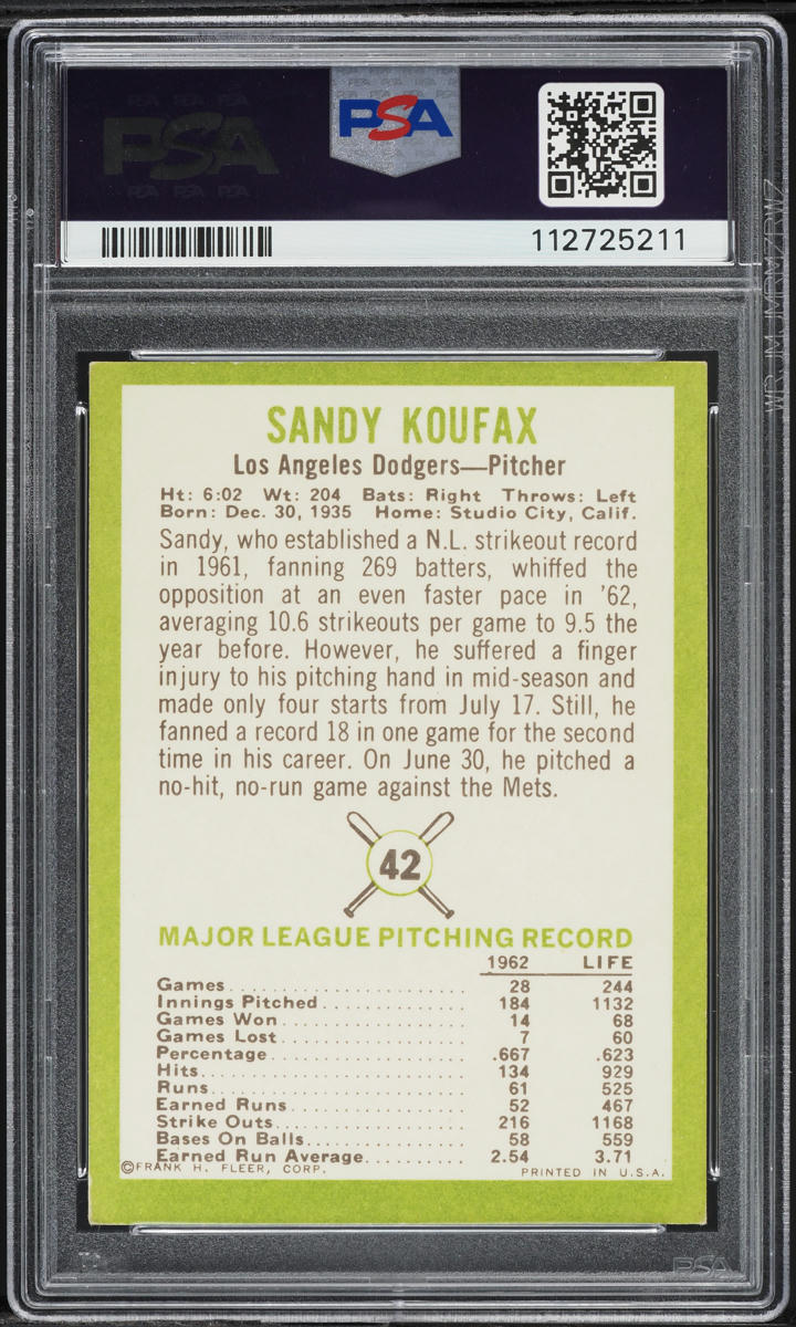 1963 Fleer Sandy Koufax #42 PSA 5 EX