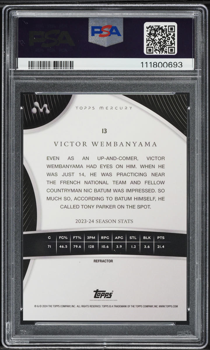 2023 Topps Mercury Refractor Victor Wembanyama ROOKIE /99 #13 PSA 10 GEM MINT