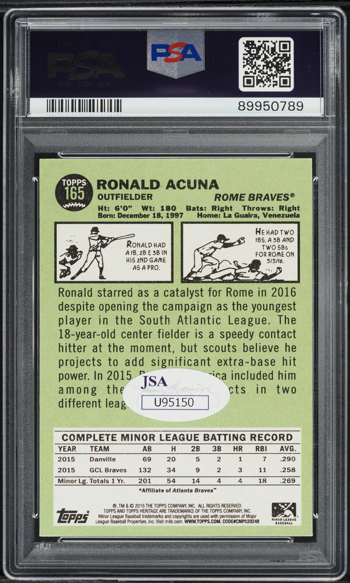 2016 Topps Heritage Minor League Ronald Acuna AUTO #165 PSA AUTH