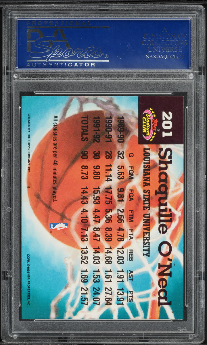 1992 Stadium Club Members Only Shaquille O'Neal ROOKIE #201 PSA 10 GEM MINT