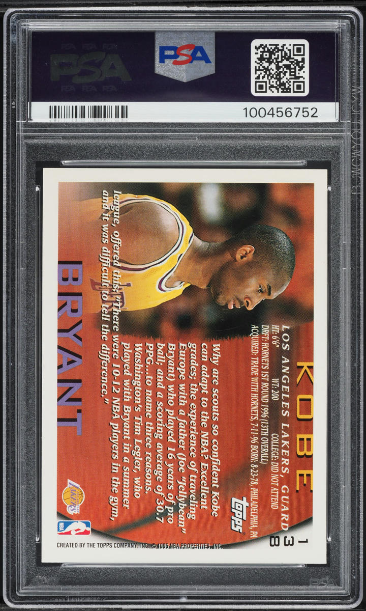 1996 Topps Basketball Kobe Bryant ROOKIE #138 PSA 9 MINT on